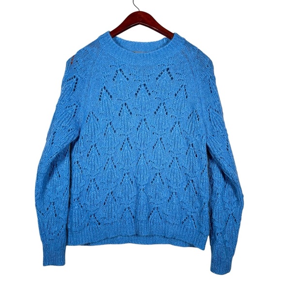 ELSAMANDA by ANTHROPOLOGIE Italian Mohair Lapis Blue Open Knit Pullover - Picture 2 of 8